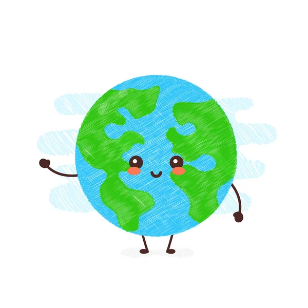 Mignon heureux souriant kawaii planète Terre — Image vectorielle