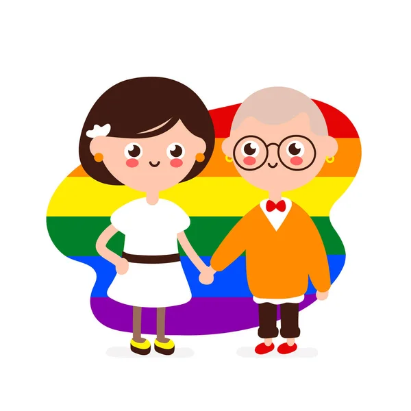 Sevimli mutlu gülümseyen lezbiyen çift — Stok Vektör