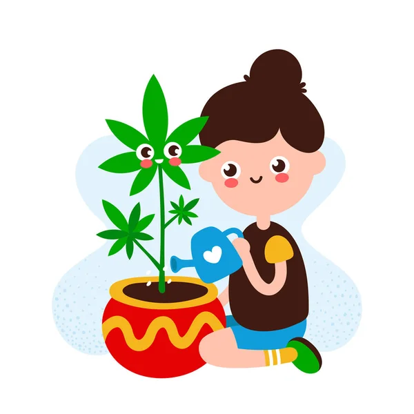 Lindo feliz sonriente joven marihuana agua — Vector de stock