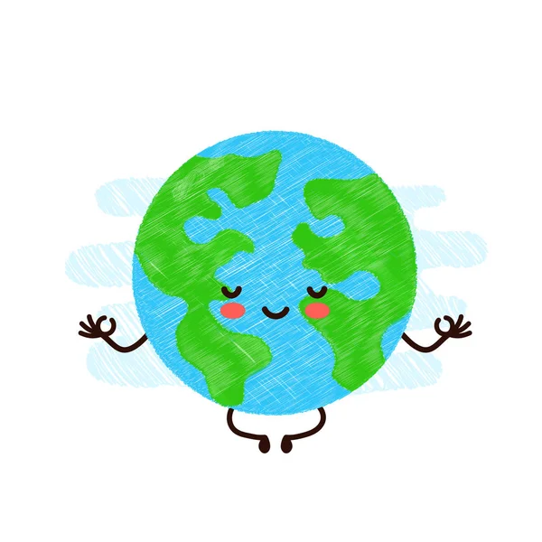 Cute happy smiling Earth planet meditate — Stock Vector