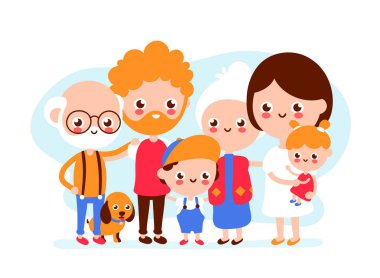 Sevimli mutlu gülümseyen büyük aile