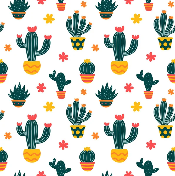 Kaktus Hand Zeichnung Stil Schönheit nahtlose Muster — Stockvektor