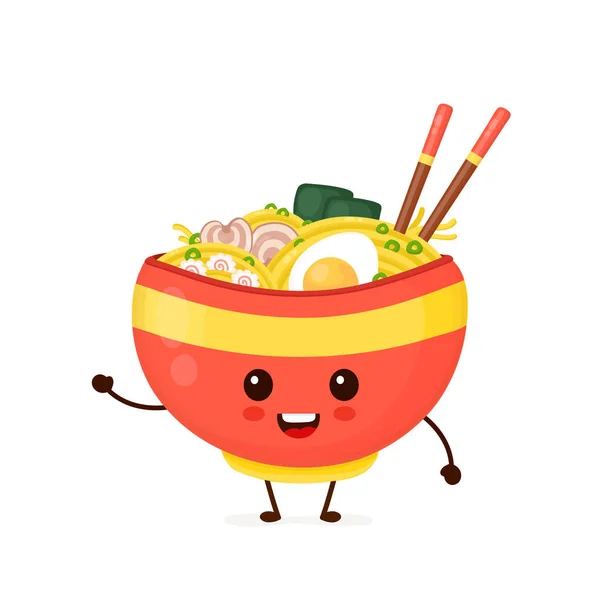 Feliz bonito sorrindo engraçado ramen bowl — Vetor de Stock