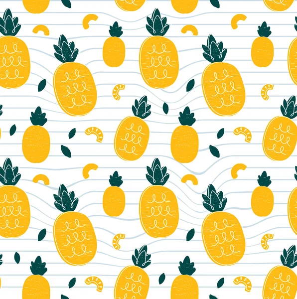 Ananas Hand Zeichnung Stil nahtlose Muster — Stockvektor