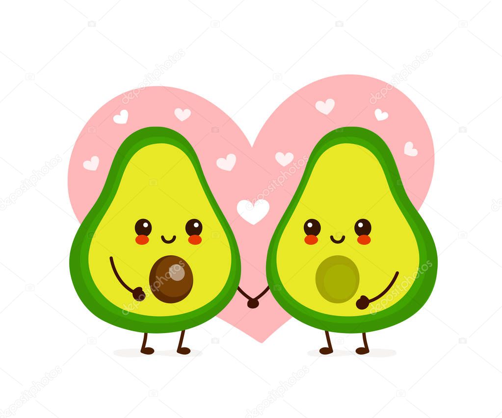 Happy cute smiling avocado couple in love