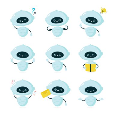 Sevimli gülümseyen robot, bot seti koleksiyonu