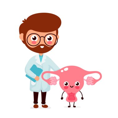 Cute funny doctor and healthy happy uterus clipart