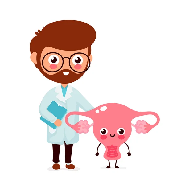 Cute funny doctor and healthy happy uterus — Stock Vector