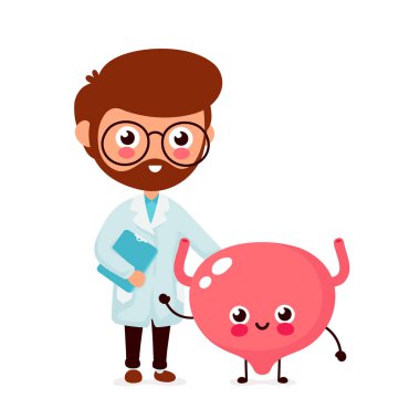 Sevimli komik doktor ve sağlıklı mutlu mesane