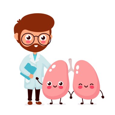 Cute funny smiling doctor and healthy happy lungs clipart