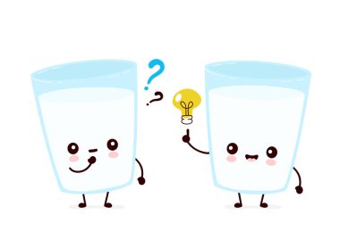 Soru işareti ile sevimli gülümseyen mutlu süt bardağı 