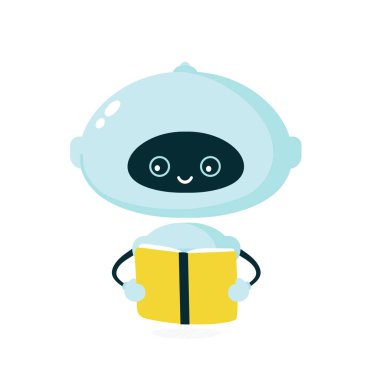 Sevimli gülümseyen robot, bot kitap okumak. 