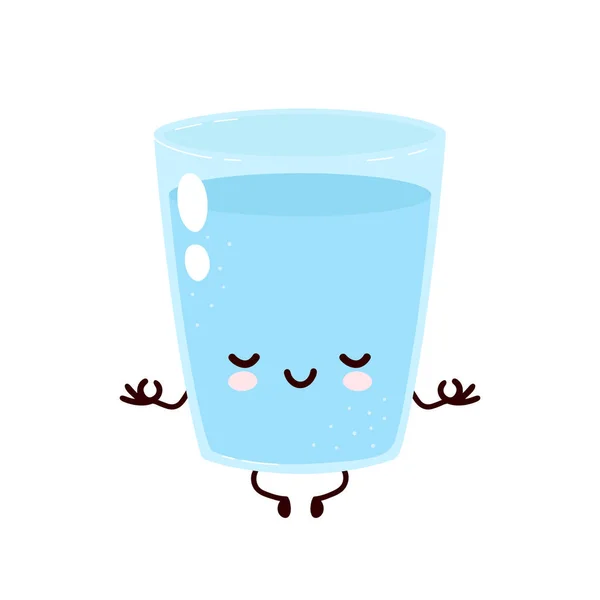 Cute smiling happy water glass meditate — Stock Vector