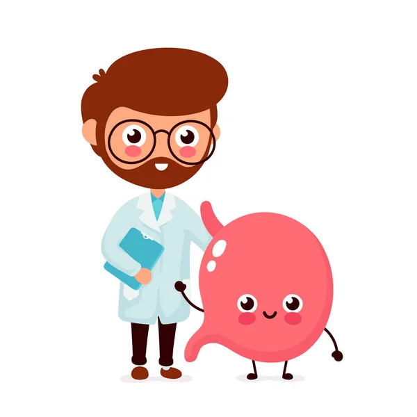 Lindo médico divertido y estómago feliz saludable — Vector de stock