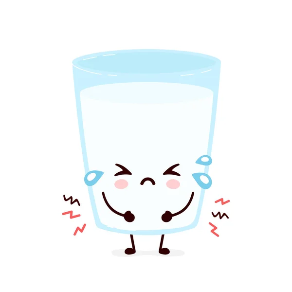 Χαριτωμένο θλιμμένο ποτήρι γάλακτος. Διάνυσμα επίπεδη — Διανυσματικό Αρχείο