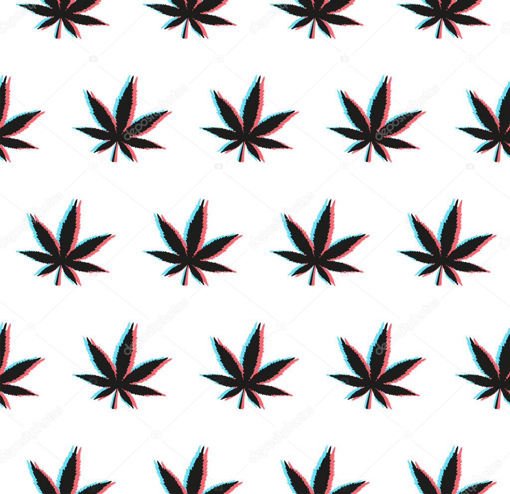 Anaglyph weed seamless pattern with 3D effect