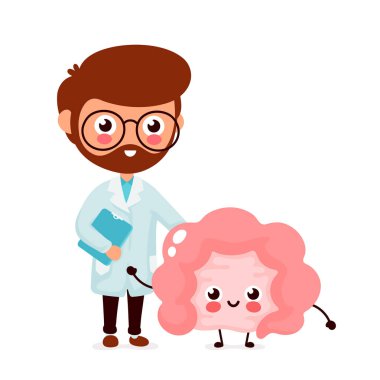 Sevimli komik doktor ve sağlıklı mutlu bağırsak