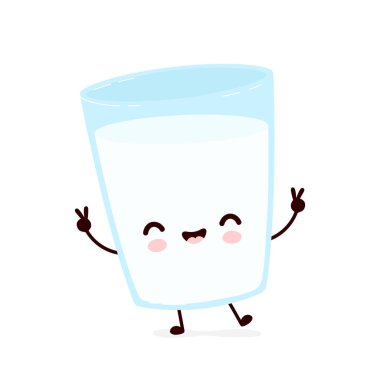 Sevimli gülümseyen mutlu süt bardağı. 