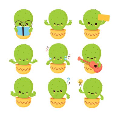Sevimli mutlu gülümseyen kaktüs duygular