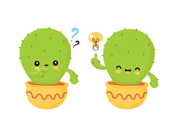 Lindo cactus sonriente feliz en olla — Vector de stock