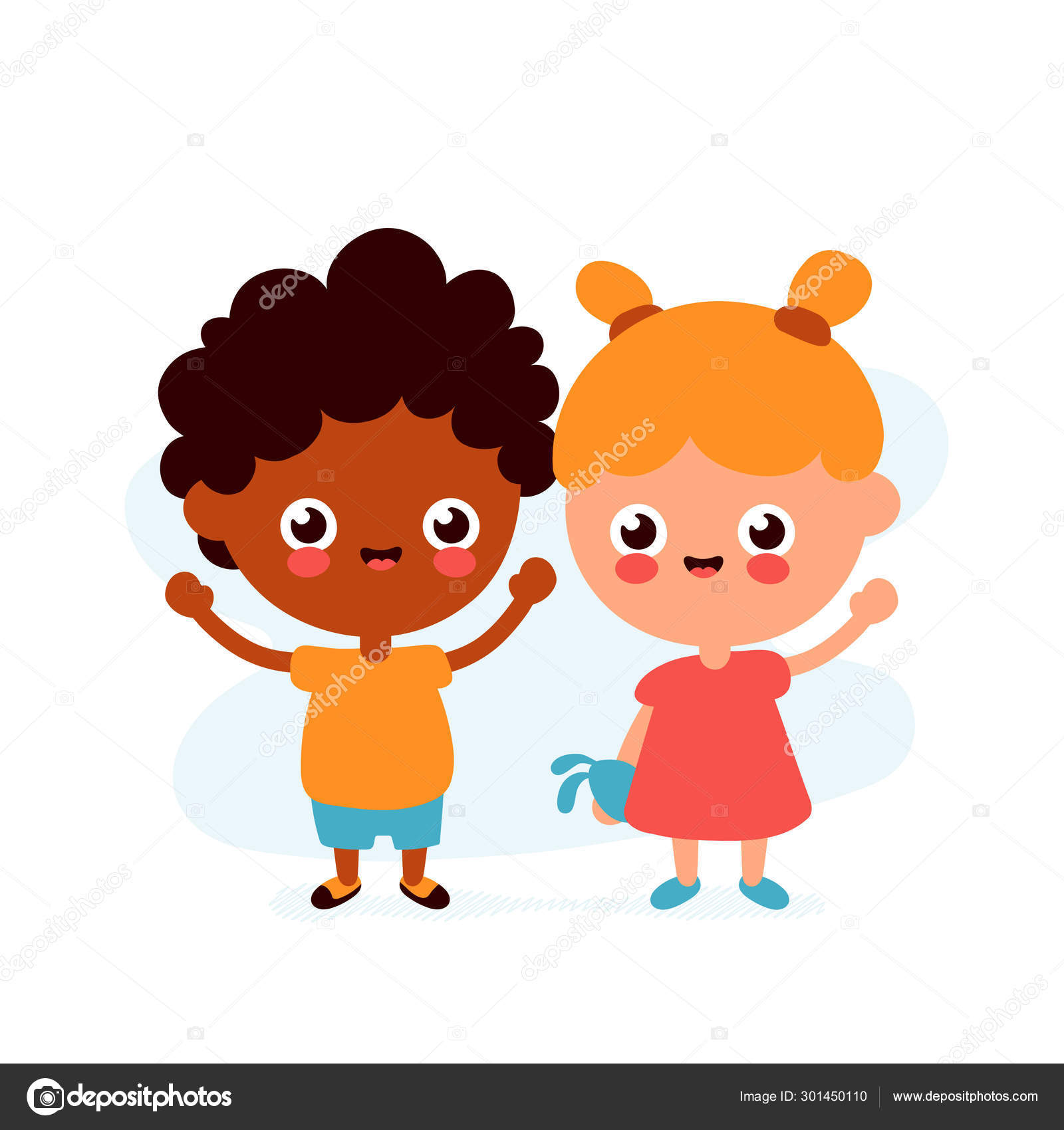 かわいい幸せな面白い笑顔の少年と女の子 ストックベクター C Kahovsky かわいい幸せな面白い笑顔の少年と女の子 ストックベクター C Kahovsky