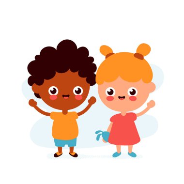 Sevimli mutlu komik gülümseyen erkek ve kız