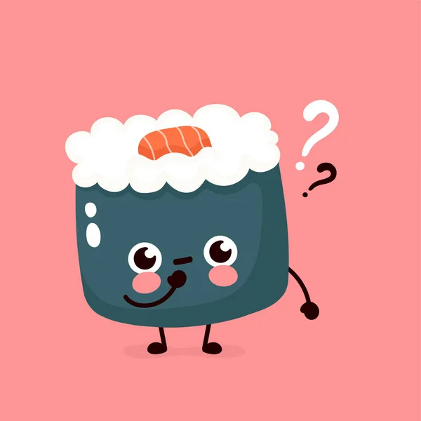 Cute happy smiling sushi, roll with question mark — стоковый вектор