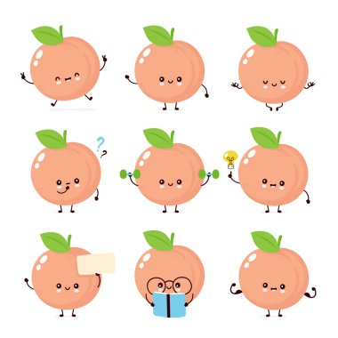 Sevimli mutlu gülümseyen şeftali. Vektör 