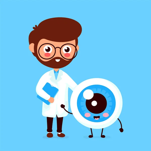 Cute funny doctor and healthy happy eyeball — Stock Vector