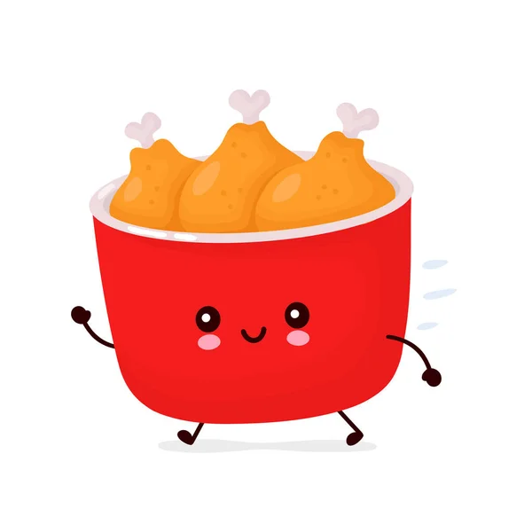 Lindo feliz divertido pollo frito cubo ejecutar — Vector de stock