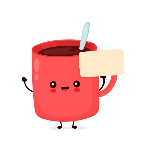 Cute szczęśliwy zabawny kubek kawy z pustym znakiem — Wektor stockowy