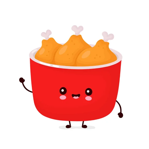 Lindo feliz divertido frito pollo cubo — Vector de stock