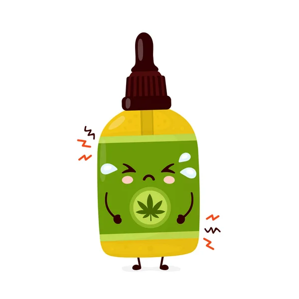 Lindo feliz divertido botella de aceite de CBD cannabis — Vector de stock