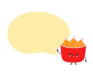 Sevimli, mutlu, kızarmış tavuk kovası. 