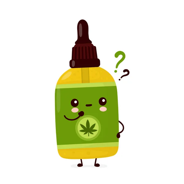 Bonito feliz engraçado cannabis CBD garrafa de óleo — Vetor de Stock