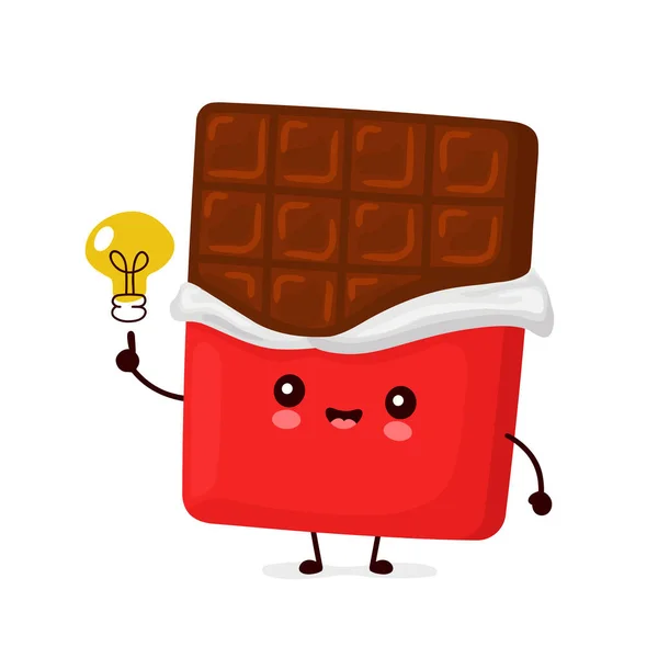 Nette fröhliche lustige Schokoladentafel mit Glühbirne — Stockvektor