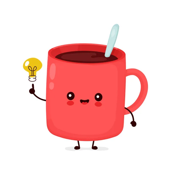 Linda taza de café divertido feliz con bombilla — Vector de stock