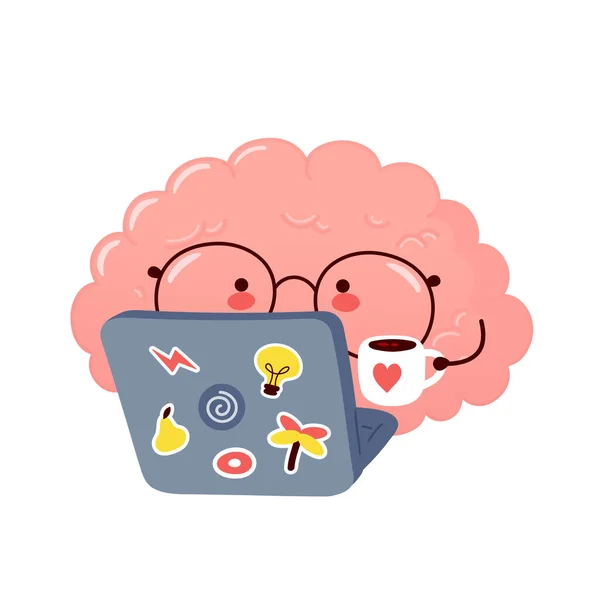 Cute brain work on notebook. Vector — Stock Vector