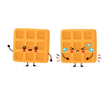 Sevimli mutlu ve üzgün komik Belçika waffle 'ı