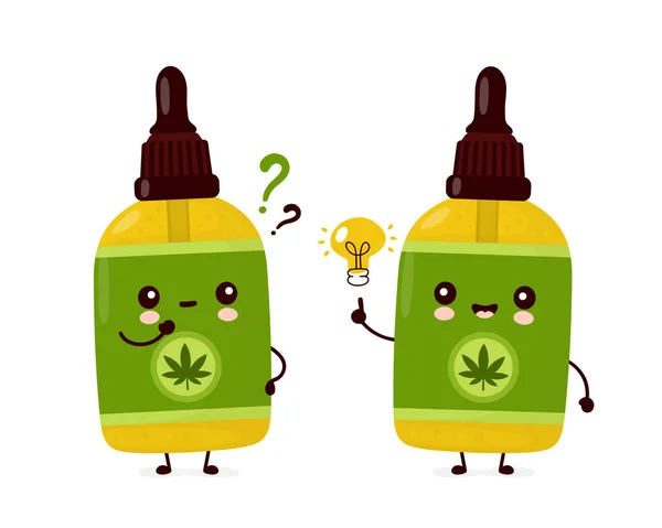 Cute bahagia ganja lucu botol minyak CBD - Stok Vektor