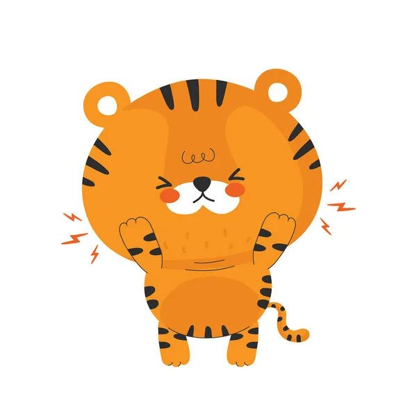 Lindo tigre triste divertido. Vector — Vector de stock