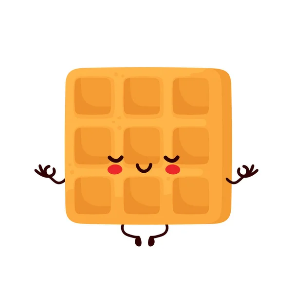 Bonito feliz waffle belga engraçado meditar — Vetor de Stock