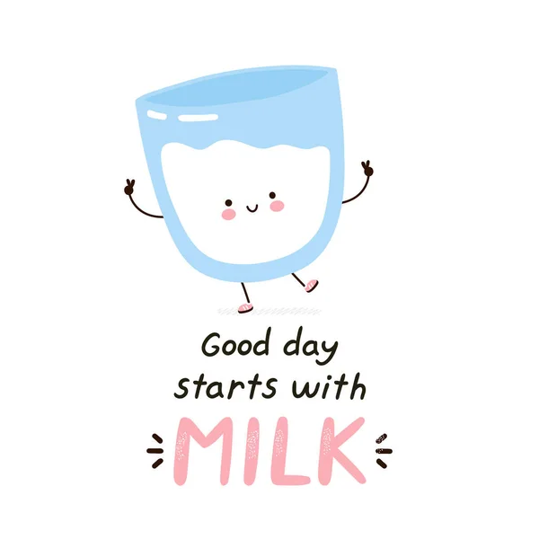 Cute szczęśliwy zabawny szklanka mleka — Wektor stockowy