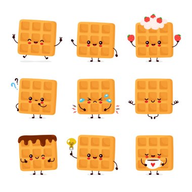Sevimli mutlu komik Belçika waffle 'ı