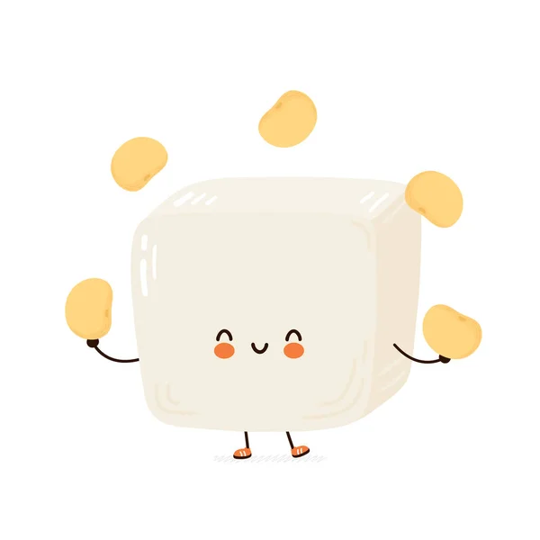 Bonito feliz engraçado tofu malabarismo soja feijão —  Vetores de Stock