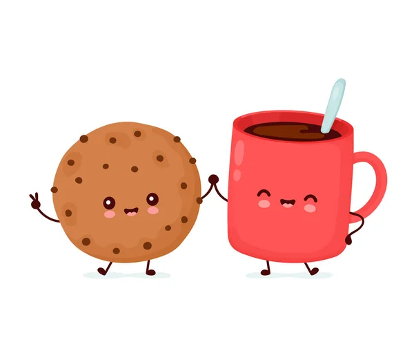 Tatlı, mutlu, komik çikolatalı kurabiye ve kahve fincanı. — Stok Vektör