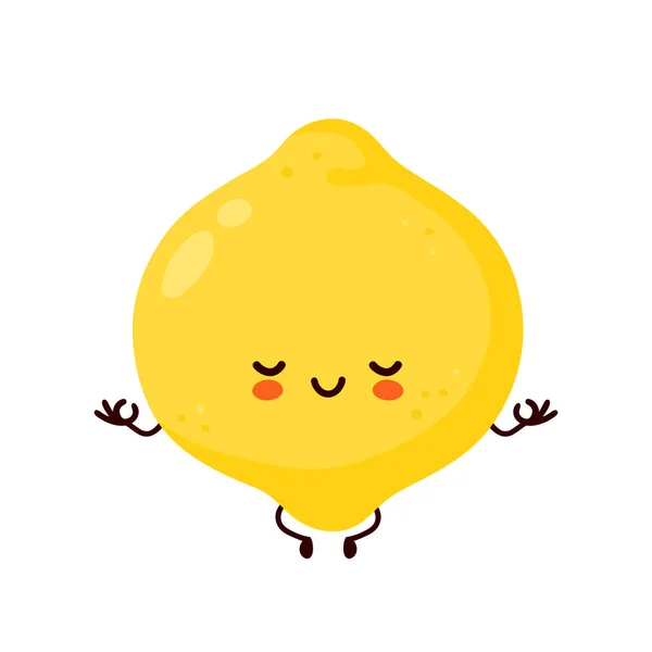 Fruta de limão engraçado feliz bonito meditar — Vetor de Stock