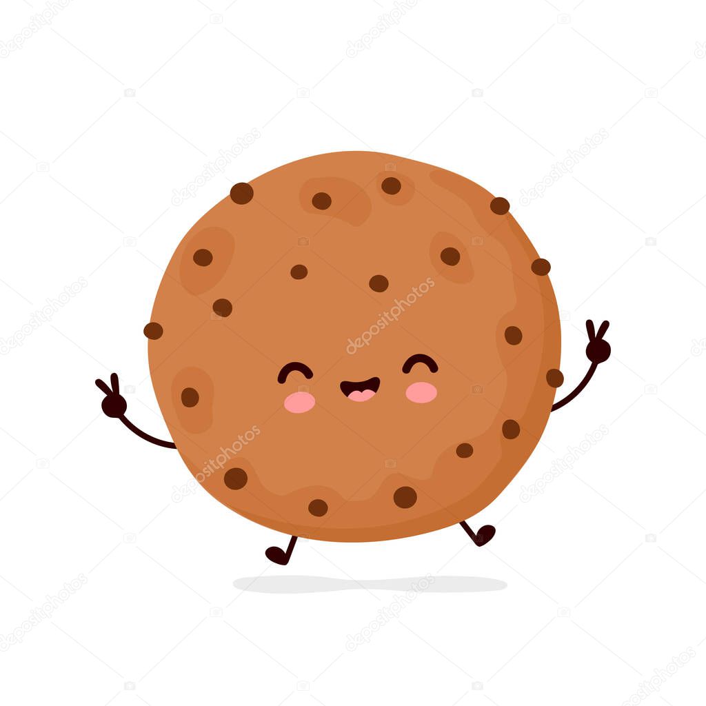 Cute happy funny chocolate cookie. Vector cartoon character illustration icon design.Isolated on white background