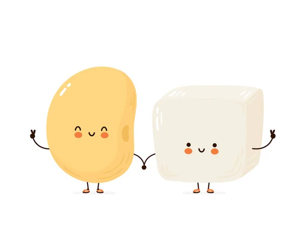 Cute happy funny Tofu und Sojabohnen — Stockvektor