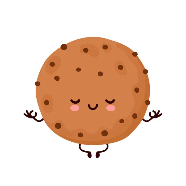 Carino felice divertente cioccolato cookie meditare — Vettoriale Stock
